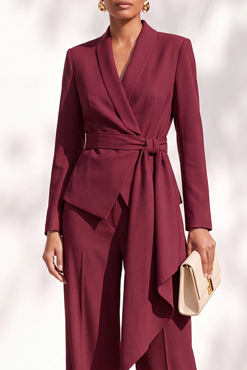 Load image into Gallery viewer, Burgundy Shawl Lapel 2 Piece Long Sleeves Business Suits with Sash