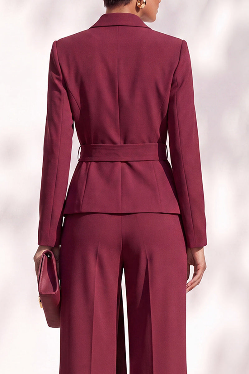 Load image into Gallery viewer, Burgundy Shawl Lapel 2 Piece Long Sleeves Business Suits with Sash