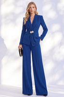 Load image into Gallery viewer, Blue Shawl Lapel 2 Piece Ruched Beaded Business Suits