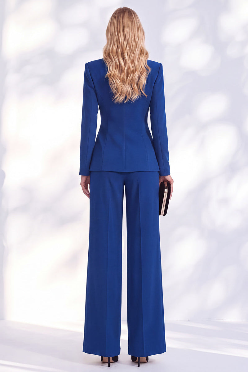 Load image into Gallery viewer, Blue Shawl Lapel 2 Piece Ruched Beaded Business Suits