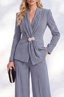 Load image into Gallery viewer, Blue Shawl Lapel 2 Piece Ruched Beaded Business Suits