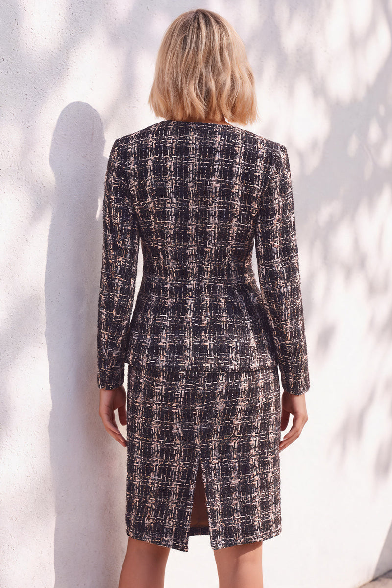 Load image into Gallery viewer, Blue Tweed One Button 2 Piece Round Neck Mini Business Suits