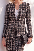 Load image into Gallery viewer, Blue Tweed One Button 2 Piece Round Neck Mini Business Suits