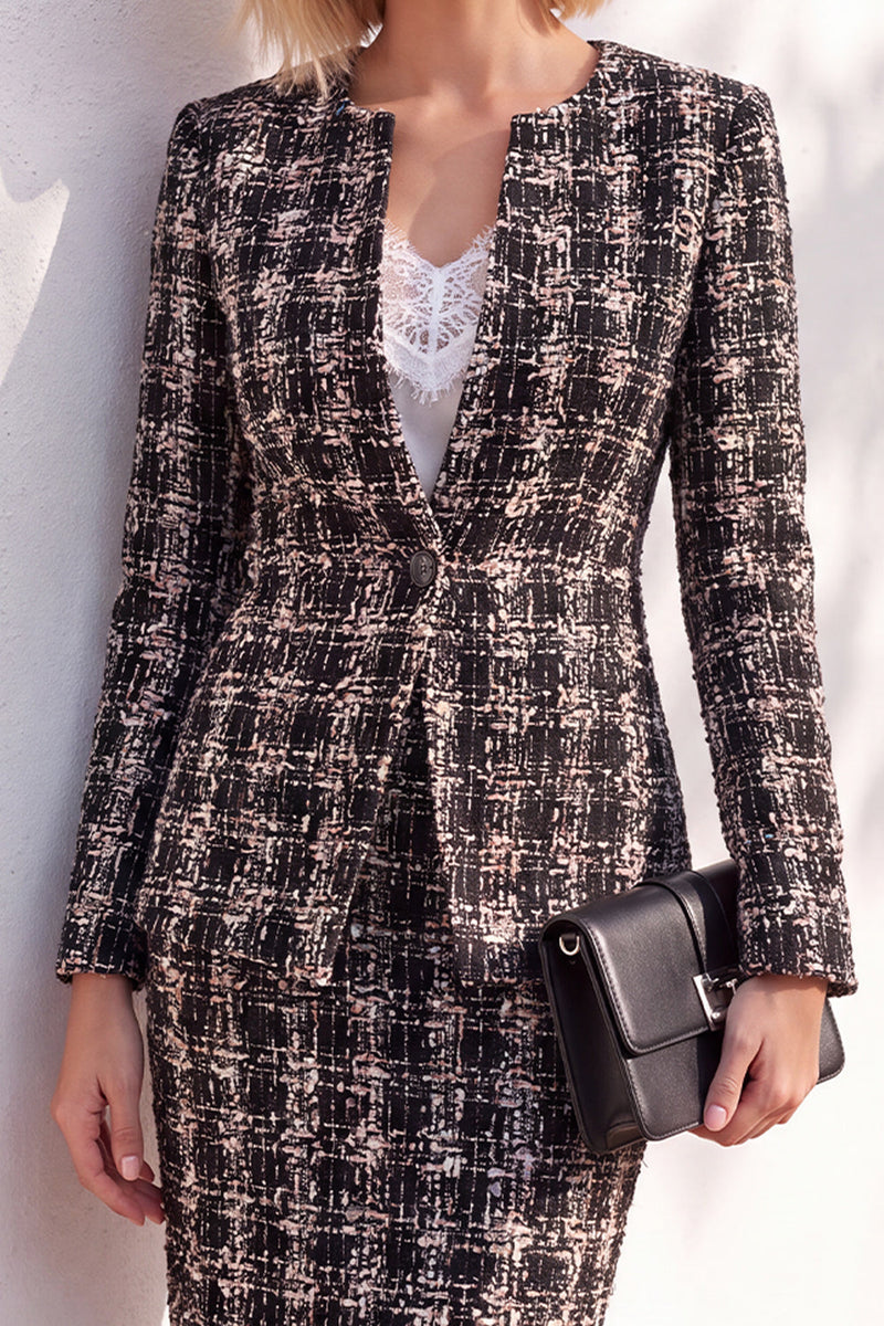 Load image into Gallery viewer, Blue Tweed One Button 2 Piece Round Neck Mini Business Suits