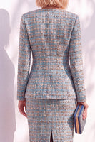 Load image into Gallery viewer, Blue Tweed One Button 2 Piece Round Neck Mini Business Suits