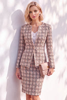 Load image into Gallery viewer, Blue Tweed One Button 2 Piece Round Neck Mini Business Suits