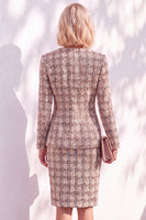 Load image into Gallery viewer, Blue Tweed One Button 2 Piece Round Neck Mini Business Suits