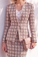Load image into Gallery viewer, Blue Tweed One Button 2 Piece Round Neck Mini Business Suits