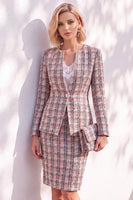 Load image into Gallery viewer, Blue Tweed One Button 2 Piece Round Neck Mini Business Suits