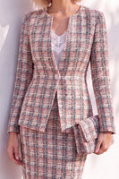 Load image into Gallery viewer, Blue Tweed One Button 2 Piece Round Neck Mini Business Suits