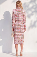 Load image into Gallery viewer, Pink Tweed Notched Lapel Bodycon Midi 2 Piece Blazer Dress with Jackets