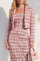 Load image into Gallery viewer, Pink Tweed Notched Lapel Bodycon Midi 2 Piece Blazer Dress with Jackets