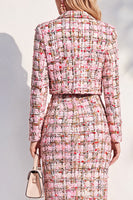 Load image into Gallery viewer, Pink Tweed Notched Lapel Bodycon Midi 2 Piece Blazer Dress with Jackets
