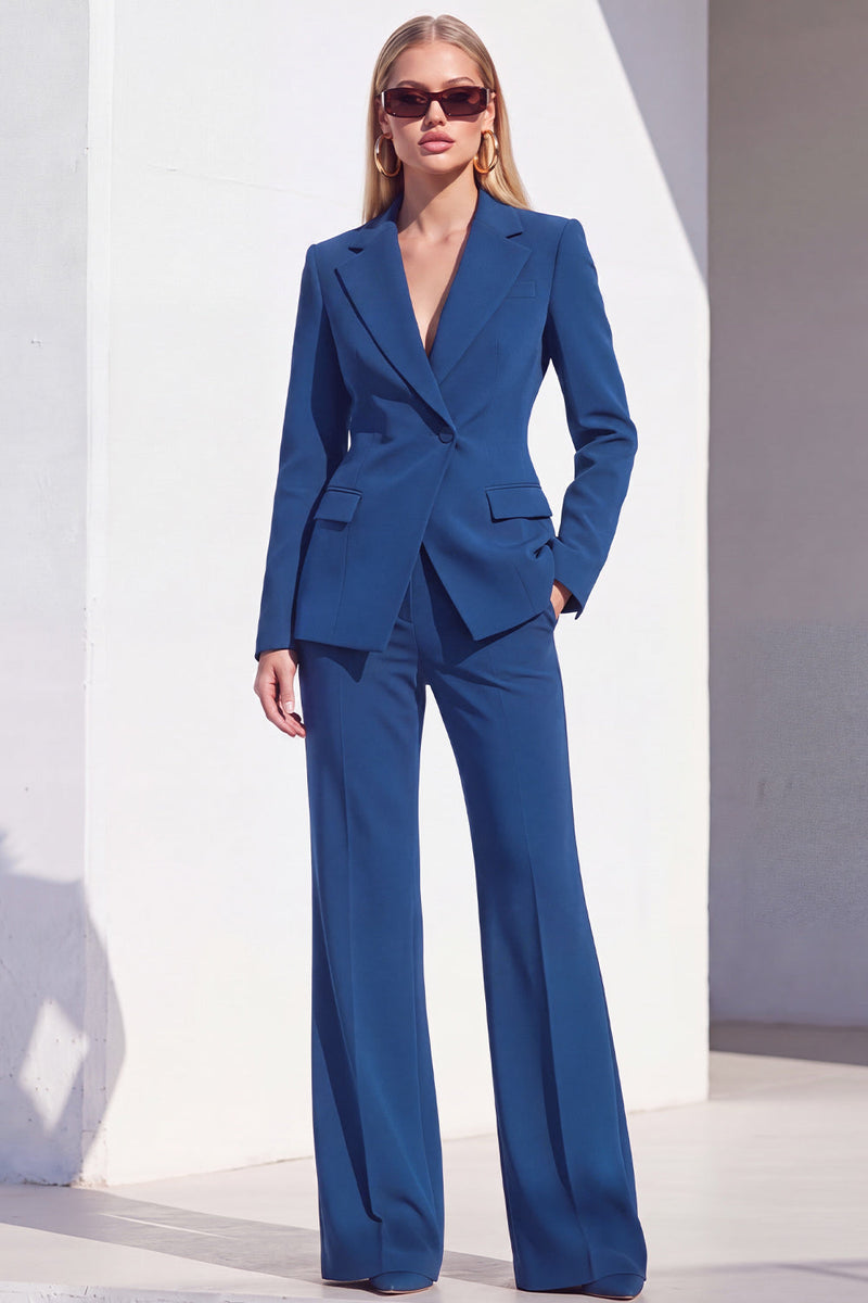 Load image into Gallery viewer, Grey Blue Notched Lapel 2 Piece One Button Business Suits
