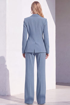 Grey Blue Notched Lapel 2 Piece One Button Business Suits