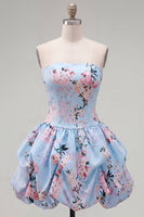 Load image into Gallery viewer, Floral Pink Printed A-Line Lace-Up Back Short Prom Dress