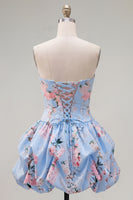 Load image into Gallery viewer, Floral Pink Printed A-Line Lace-Up Back Short Prom Dress