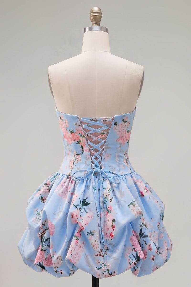 Load image into Gallery viewer, Floral Pink Printed A-Line Lace-Up Back Short Prom Dress