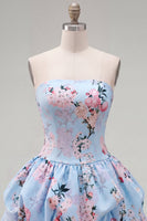 Load image into Gallery viewer, Floral Pink Printed A-Line Lace-Up Back Short Prom Dress