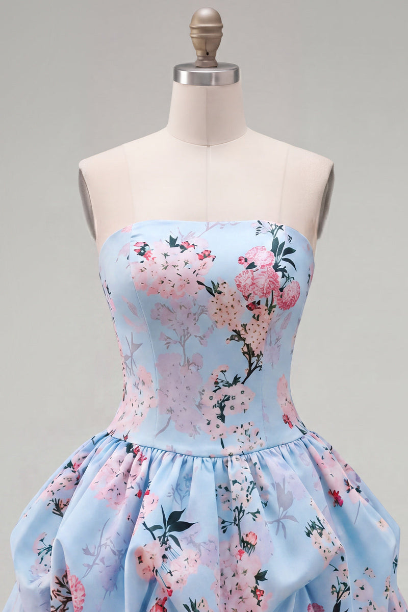 Load image into Gallery viewer, Floral Pink Printed A-Line Lace-Up Back Short Prom Dress