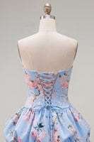 Load image into Gallery viewer, Floral Pink Printed A-Line Lace-Up Back Short Prom Dress