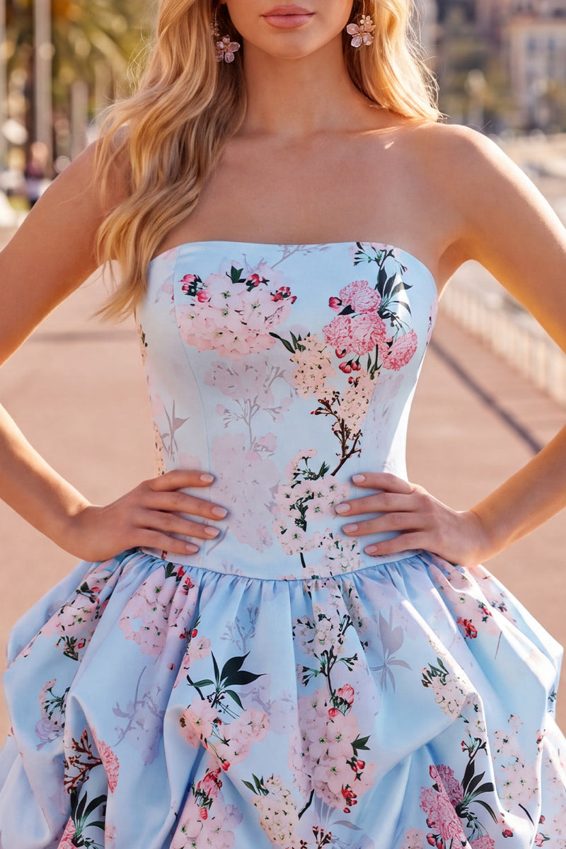 Load image into Gallery viewer, Floral Pink Printed A-Line Lace-Up Back Short Prom Dress