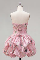 Load image into Gallery viewer, Floral Pink Printed A-Line Lace-Up Back Short Prom Dress