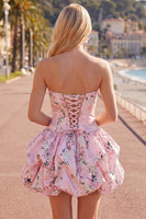 Load image into Gallery viewer, Floral Pink Printed A-Line Lace-Up Back Short Prom Dress