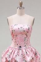 Load image into Gallery viewer, Floral Pink Printed A-Line Lace-Up Back Short Prom Dress