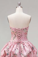Load image into Gallery viewer, Floral Pink Printed A-Line Lace-Up Back Short Prom Dress