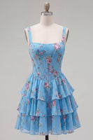 Load image into Gallery viewer, Floral Pink A-Line Tiered Ruffled Corset Short Prom Dress