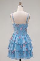 Load image into Gallery viewer, Floral Pink A-Line Tiered Ruffled Corset Short Prom Dress