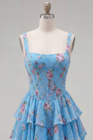 Load image into Gallery viewer, Floral Pink A-Line Tiered Ruffled Corset Short Prom Dress