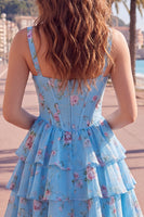Load image into Gallery viewer, Floral Pink A-Line Tiered Ruffled Corset Short Prom Dress