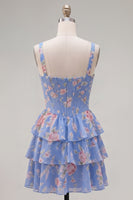 Load image into Gallery viewer, Floral Pink A-Line Tiered Ruffled Corset Short Prom Dress