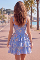 Load image into Gallery viewer, Floral Pink A-Line Tiered Ruffled Corset Short Prom Dress