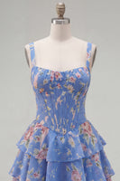 Load image into Gallery viewer, Floral Pink A-Line Tiered Ruffled Corset Short Prom Dress