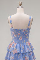 Load image into Gallery viewer, Floral Pink A-Line Tiered Ruffled Corset Short Prom Dress