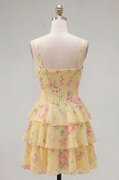Load image into Gallery viewer, Floral Pink A-Line Tiered Ruffled Corset Short Prom Dress