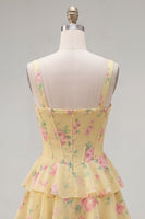 Load image into Gallery viewer, Floral Pink A-Line Tiered Ruffled Corset Short Prom Dress