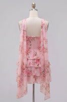 Load image into Gallery viewer, Dark Blue Floral Ruffled A-Line Short Prom Dress with Neck Scarf