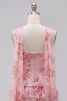 Load image into Gallery viewer, Dark Blue Floral Ruffled A-Line Short Prom Dress with Neck Scarf