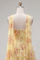 Load image into Gallery viewer, Dark Blue Floral Ruffled A-Line Short Prom Dress with Neck Scarf