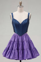 Load image into Gallery viewer, 2 Piece A-Line Ruffled Rust Orange Corset Short Prom Dress