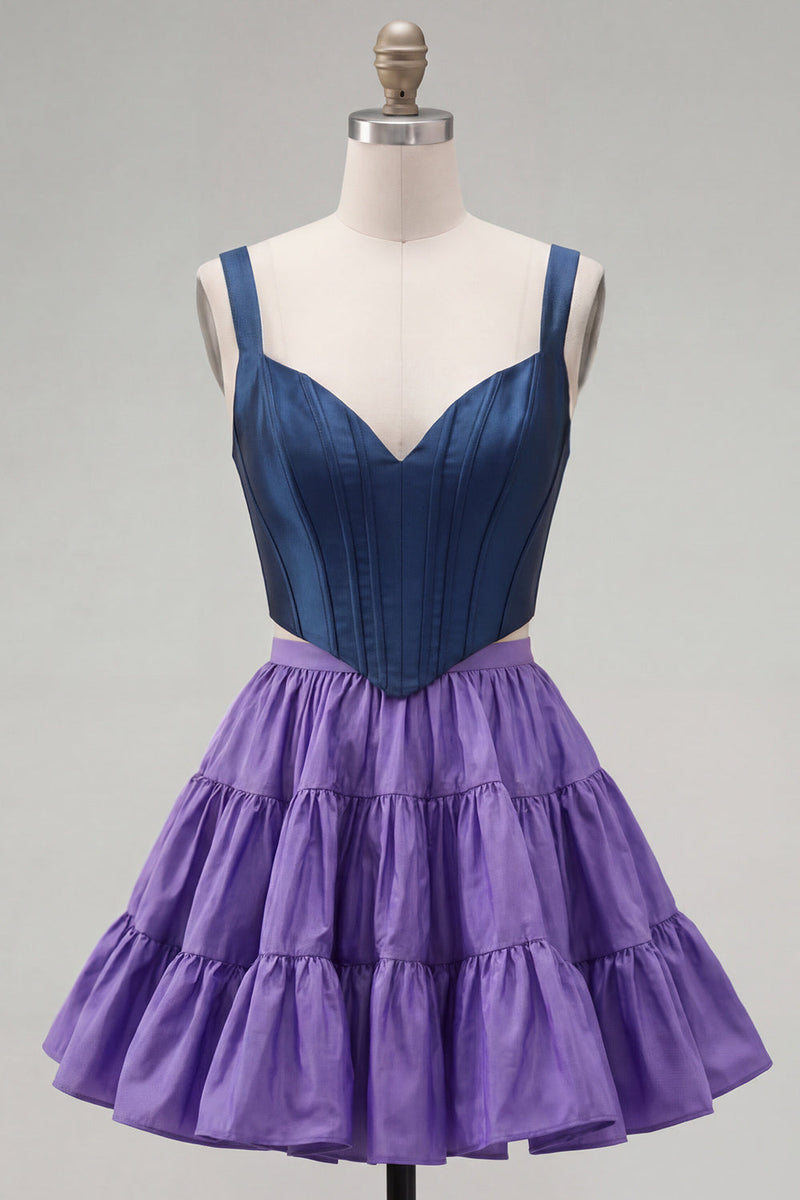 Load image into Gallery viewer, 2 Piece A-Line Ruffled Rust Orange Corset Short Prom Dress