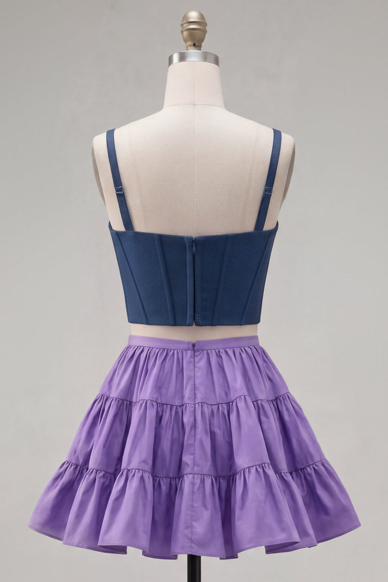 Load image into Gallery viewer, 2 Piece A-Line Ruffled Rust Orange Corset Short Prom Dress