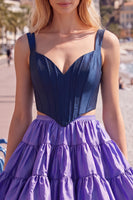 Load image into Gallery viewer, 2 Piece A-Line Ruffled Rust Orange Corset Short Prom Dress