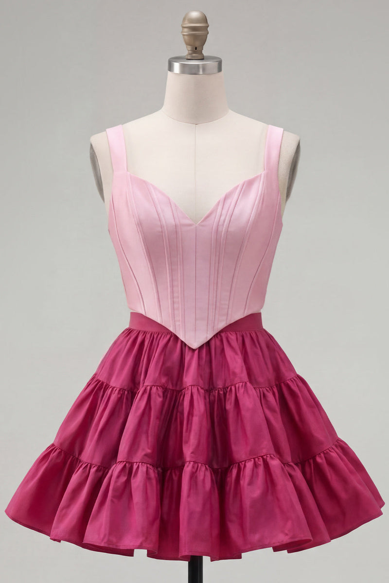 Load image into Gallery viewer, 2 Piece A-Line Ruffled Rust Orange Corset Short Prom Dress