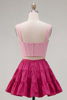 Load image into Gallery viewer, 2 Piece A-Line Ruffled Rust Orange Corset Short Prom Dress
