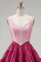 Load image into Gallery viewer, 2 Piece A-Line Ruffled Rust Orange Corset Short Prom Dress